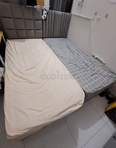 2 Used Single Size Bed Frame with Padded Headboard (Grey) included the mattress