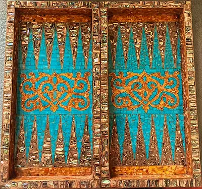 Handcrafted Turquoise Inlay Backgammon Board - Decorative Collectors Piece