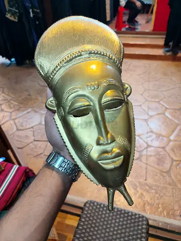 Brass Decorative Ashanti Tribal Mask - Wall Hanging Decor - Vintage Look 32cm tall