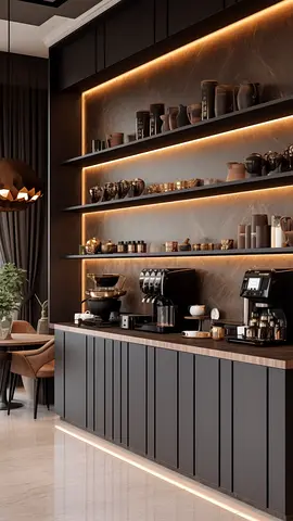 Modern Black Kitchen Cabinet with Floating Shelves