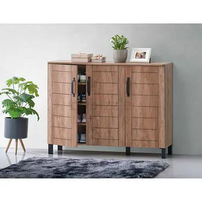 Wooden 3-Door Shoe Cabinet / Storage Sideboard - Light Oak Finish