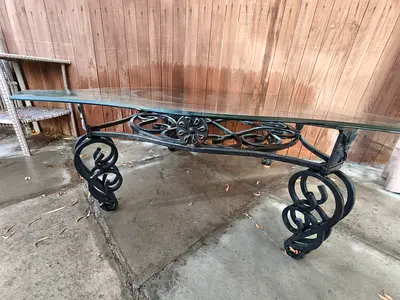 Outdoor table metal and glass