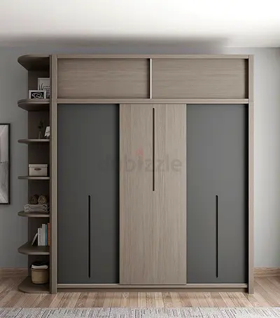 Modern Sliding Door Wardrobe with Side Shelves