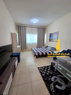A luxurious studio open view with a semi-detached kitchen, fully furnished, elegant furniture and a
