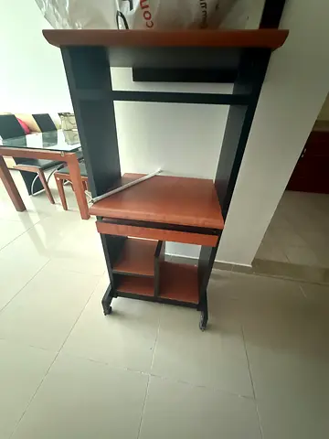 Compact wooden computer desk with shelves - good condition