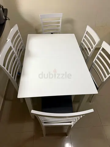 Modern White Dining Set (extendable) with Six Chairs