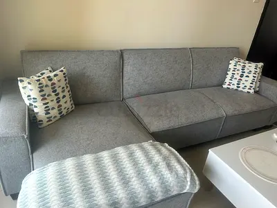 Grey 3-Seater Fabric Sofa with Cushions - Good Condition