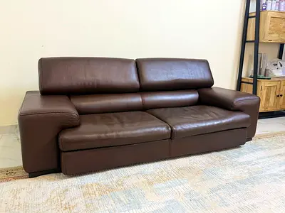 Roche Bobois Genuine Leather Sofa – Luxury Designer Comfort with Adjustable Headrests