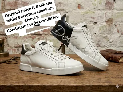 Original Dolce  Gabbana Portofino White Leather Sneakers, Size 42