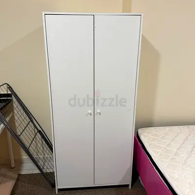 White 2-Door Wardrobe / Armoire - Compact, Good Condition
