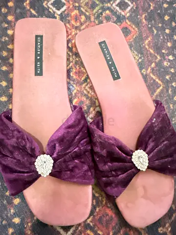 Charles  Keith Purple Velvet Bow Slides