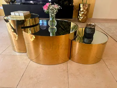 Marina Home Set of 3 Gold Mirrored Nesting Coffee Tables - Modern Oval Design