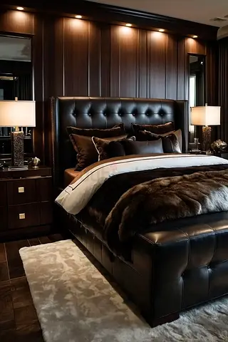 Black colour king size leather Bed