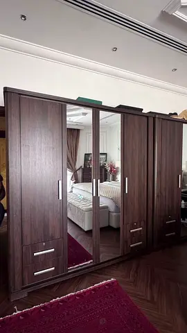 Dark Wood 6-Door Wardrobe with Mirrors and Drawers - Good Condition