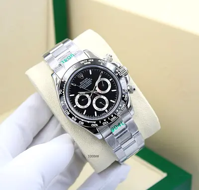 Rolex Daytona Style Stainless Steel Chronograph Watch - Black Dial
