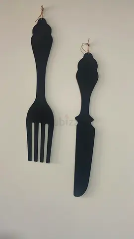 Pair of Decorative Large Fork  Knife Wall Art (Black) - Set of 2