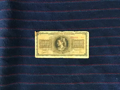 RARE VINTAGE 1942 GREECE 1000 DRACHMA BANKNOTE