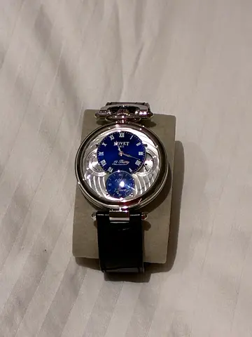 Bovet, brand new. wristwatch with blue dial and blue leather strap. Full package. Box and papers