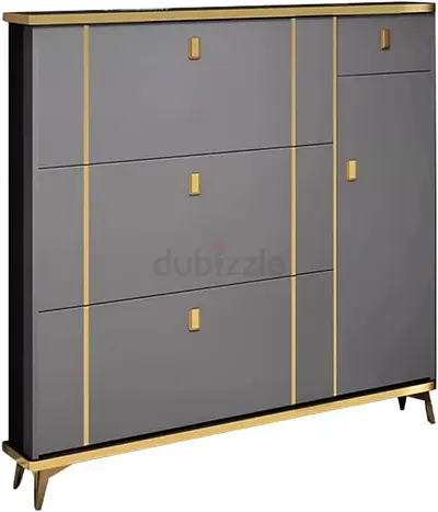 Gray  Gold Modern Shoe Cabinet / Storage Cupboard