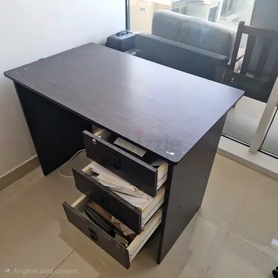Used Small Wooden Office Desk with 3 Drawers - Dark Brown