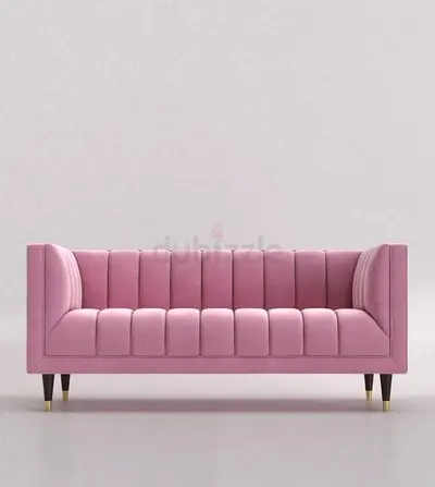 Pink 3-Seater Channel Tufted Sofa - Modern Velvet Finish