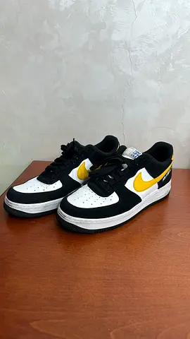 Nike Air Force 1 Low - Black/White with Yellow Swoosh, Size 10