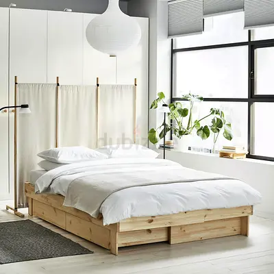 Solid Pine Platform Bed with Under-bed Storage, Double/Queen Size - Only Assembled, Completely New