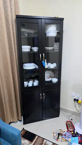 Tall Black Glass Display Cabinet with Storage