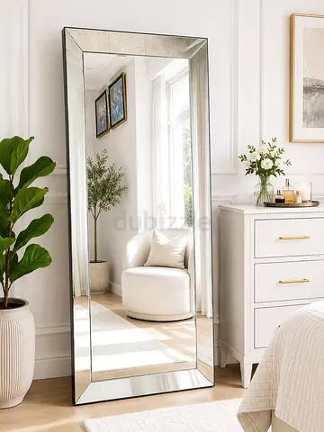 Large Full-Length Bevelled Wall Leaning Mirror - Silver Frame