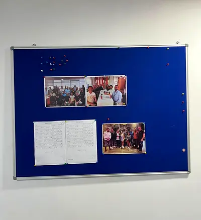 Blue Fabric Notice/Pin Board with Aluminum Frame - 120x90cm (Approx.)