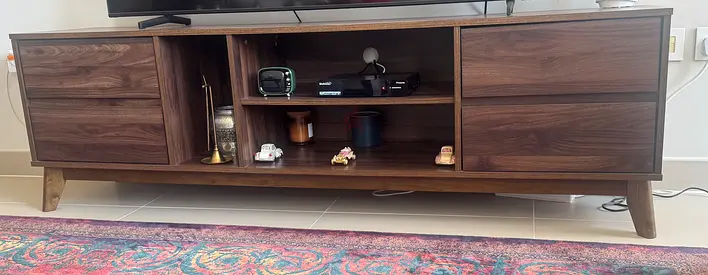 Wooden TV Entertainment Unit with Storage - Dark Walnut Finish