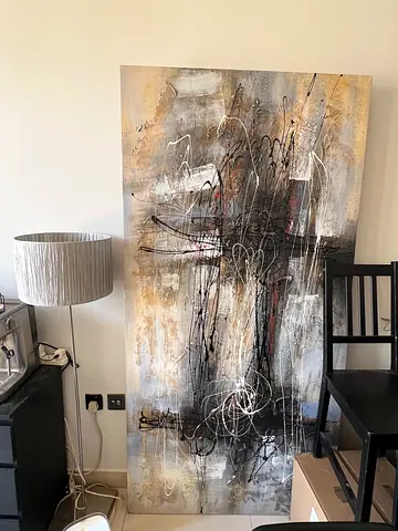 Large Abstract Mixed-Media Canvas Painting - Neutral Tones