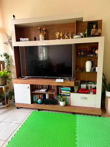 Wooden Entertainment Unit with Shelves and Storage - Good Condition