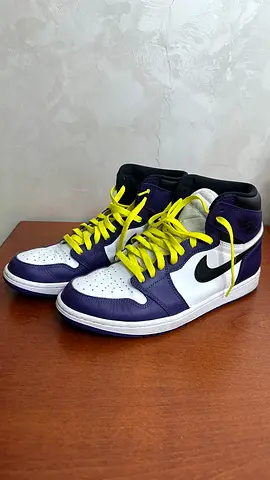 Used Nike Air Jordan 1 Mid - Purple/White with Yellow Laces, Size US 10