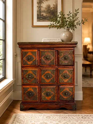 Marina  Solid Wood  Chest Of Drawers With Brass Accents
