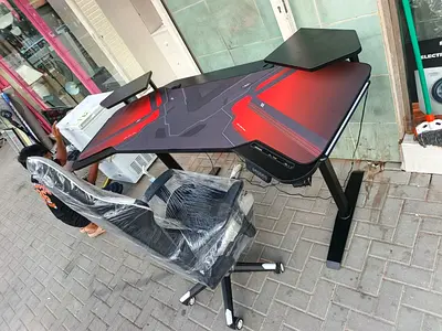 Gaming Desk with RGB-Style Surface and Monitor Stands - Excellent Condition