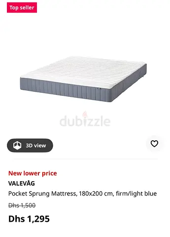 IKEA VALEVÅG Pocket Sprung Mattress 180x200 cm - Medium (Light Blue)