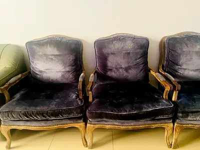 Set of 4 Vintage Velvet Accent Armchairs - Dark Blue