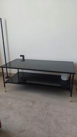 Ikea ÄSPERÖD Coffee table, black/glass, gold colour leg ends