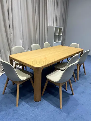 Solid Wood Dining Table with 8 Upholstered Chairs