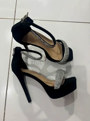 Elegant Black Platform Heels with Rhinestone Straps