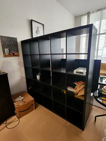 IKEA Kallax-style 5x5 Black Shelving Unit with inserts - Good Used Condition