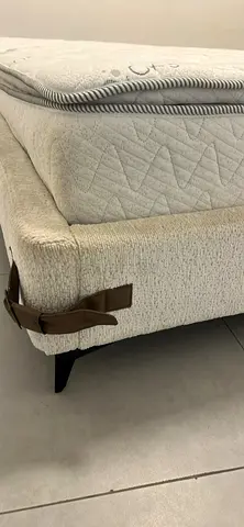 Queen mattress and upholstered bed base - good condition