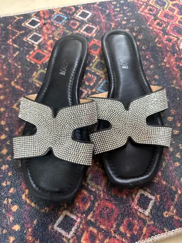 Embellished Black Slip-on Sandals