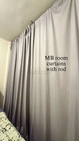 Grey blackout curtains with rod