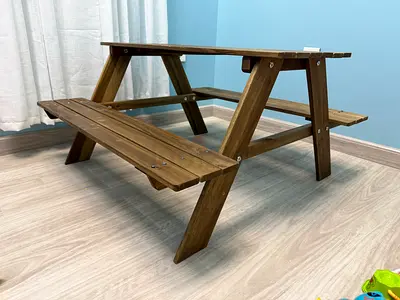 Wooden Picnic-Style furniture Table with Built-in Benches