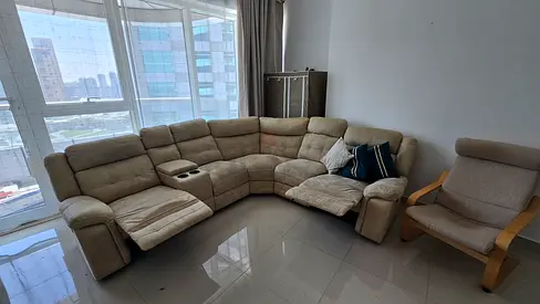 Beige L-shaped Recliner Sofa Set with Armchair - Comfortable Family Seating
