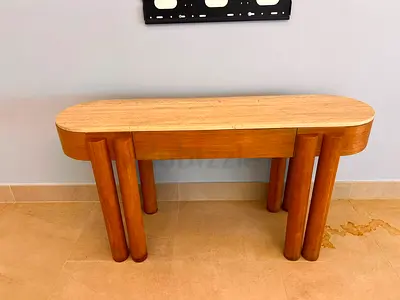 Vintage Travertine Top Console Table with Drawer