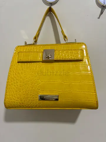 Yellow Croc Effect Top Handle Handbag-Bessie