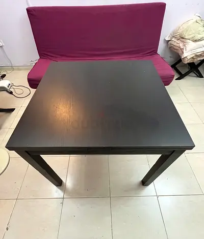 Ikea Solid Black Wood Square Dining/Table Sliding Extendable- Good Condition